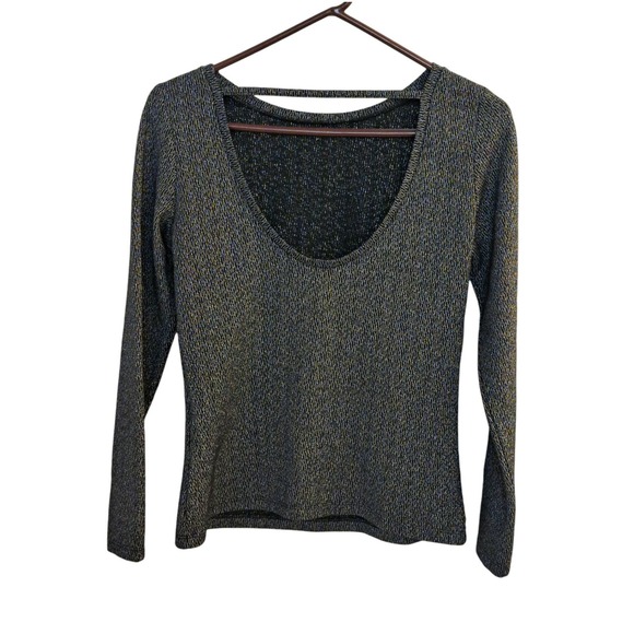 Reiss Long Sleeve Open Back Shimmer Top-Black-Multi Small - Picture 3 of 6